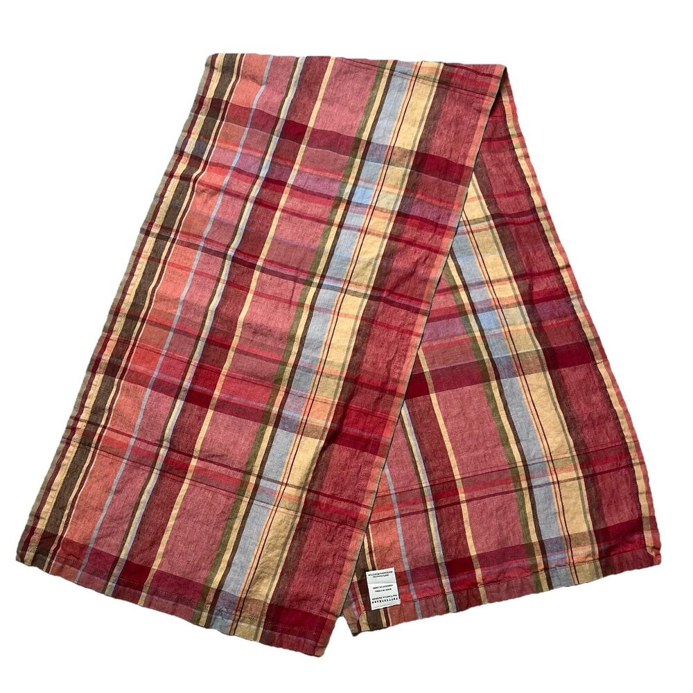 Pottery Barn Autumn Plaid Linen Table Runner Red Fall Thanksgiving Dining Farm